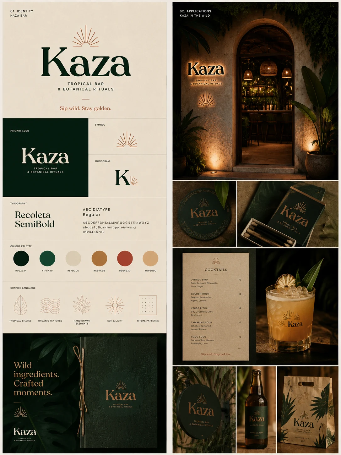 Kaza tropical bar brand identity and applications