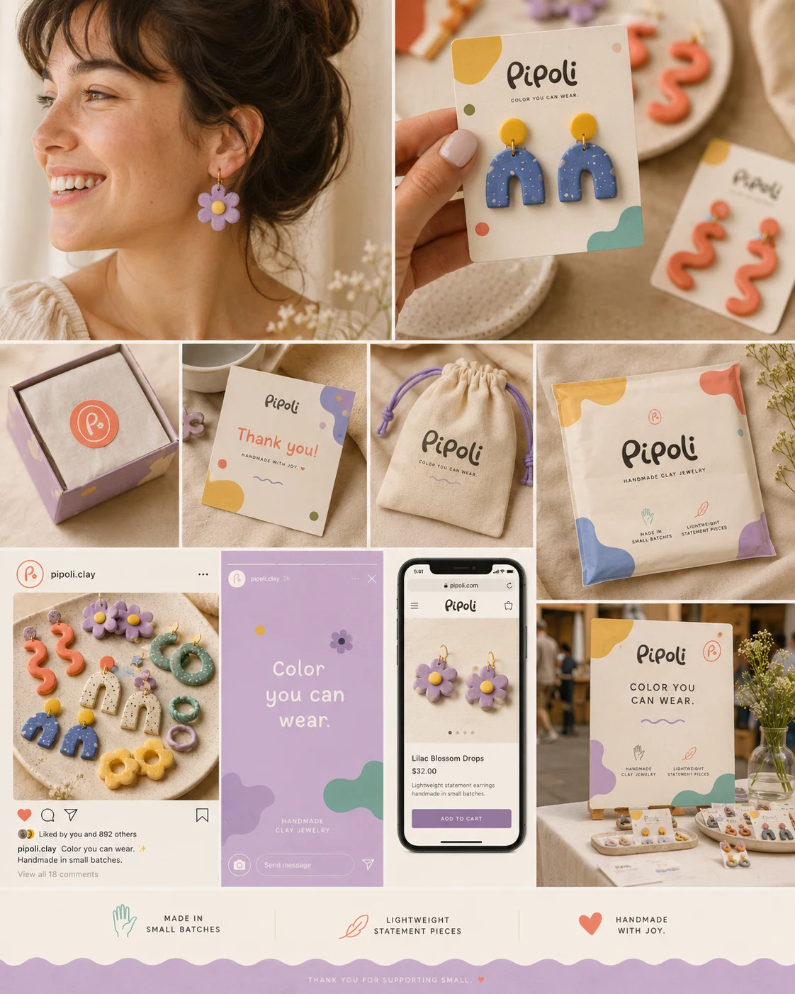 Pipoli handmade clay jewelry brand applications